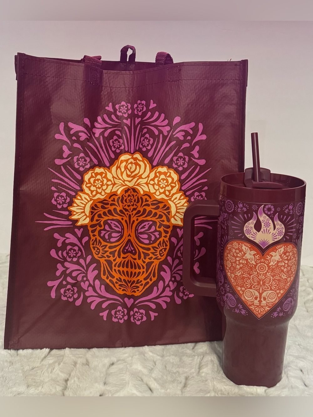 Destination Holiday Day of the Dead Sacred Heart Tumbler & Shopping Bag- 40 oz